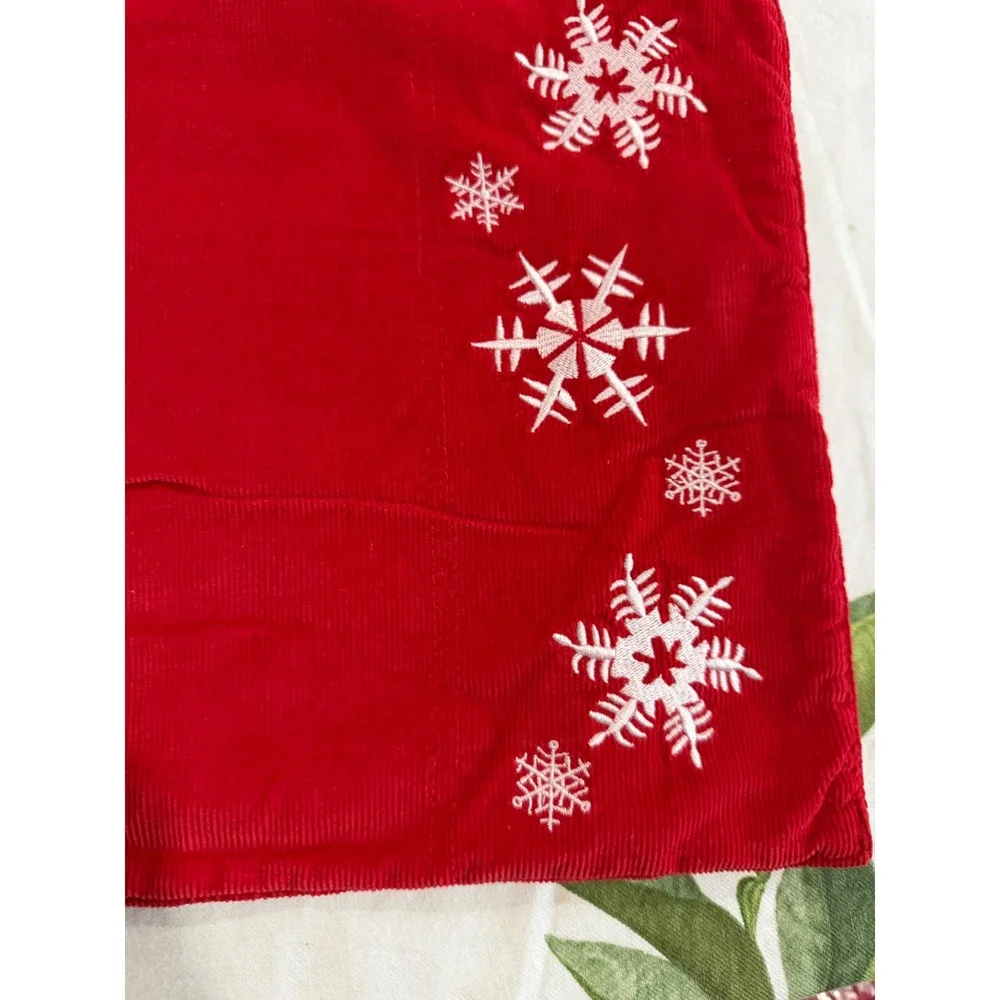 Red Corduroy Snowflake Christmas Placemats Set of‎ 2 Embroidered Holiday Decor